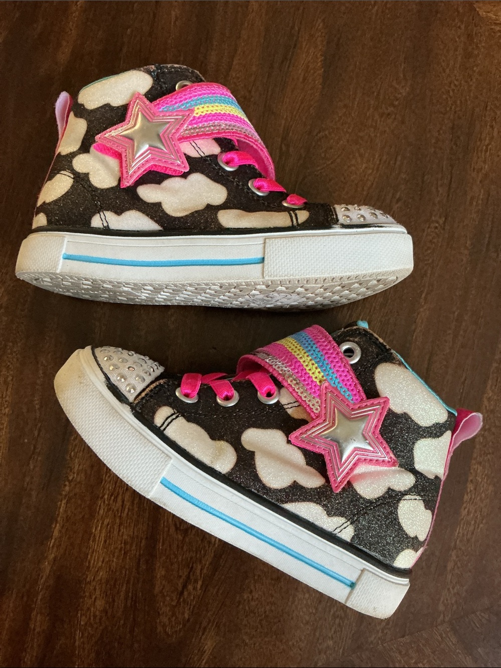 Skechers -Sz 8-Twinkle Toes Lighted High-Top Sneakers Pink Rainbow - See Video - Picture 5 of 14